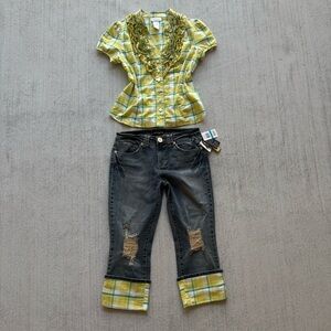 Baby Phat Y2K Matching Plaid Top & Deadstock Cuffed Jeans Set